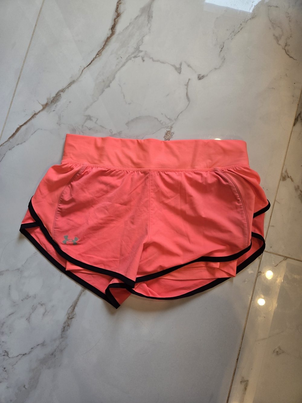 Under Armour Women’s Neon Coral Athletic Shorts with Black Trim